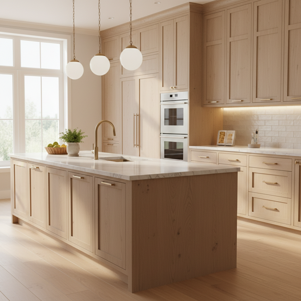Bright upscale kitchen with integrated Miele-style appliances